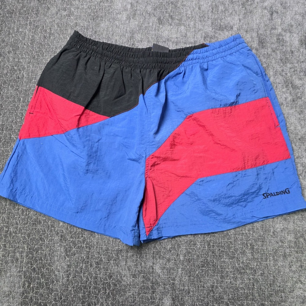 Vtg Spalding Gym Shorts Mens Large Black Colorblock 80s 90s Lined Pockets 3" L
